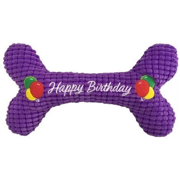 Petlou Pet Plush Chewy Bone, Squeaky Bone for Dogs and Cats in Different Size (10 Inch Birthday Bone)