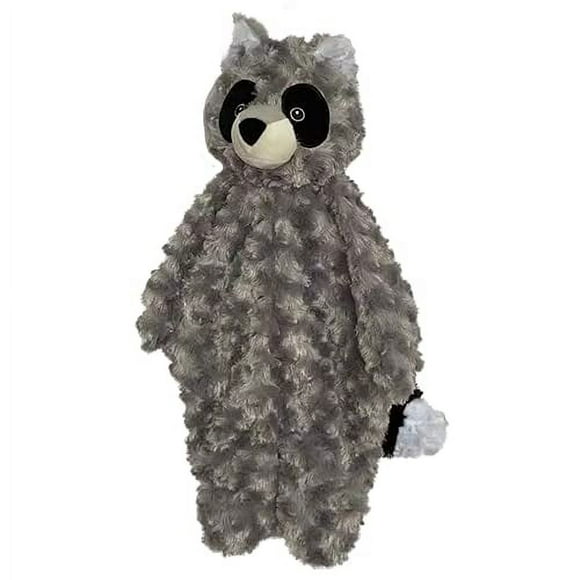 Petlou Stuffingless Floppy Plush Dog Toys with Durable Squeak and Crinkle Paper Dog Chew Toys (Grey, 19" Floppy Raccoon) C74