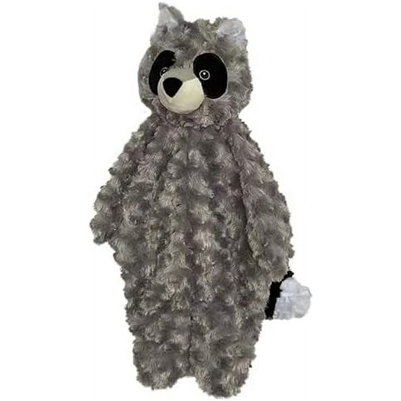 Petlou Stuffingless Floppy Plush Dog Toys with Durable Squeak and Crinkle Paper Dog Chew Toys (Grey, 19" Floppy Raccoon)