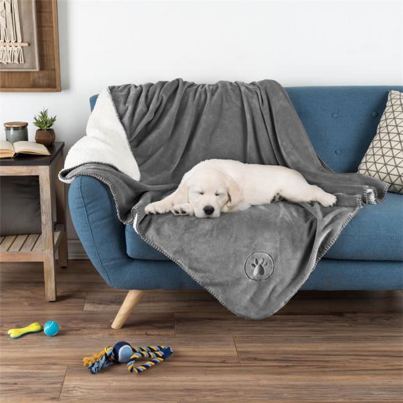Large Gray Waterproof Reversible Sherpa Pet Blanket