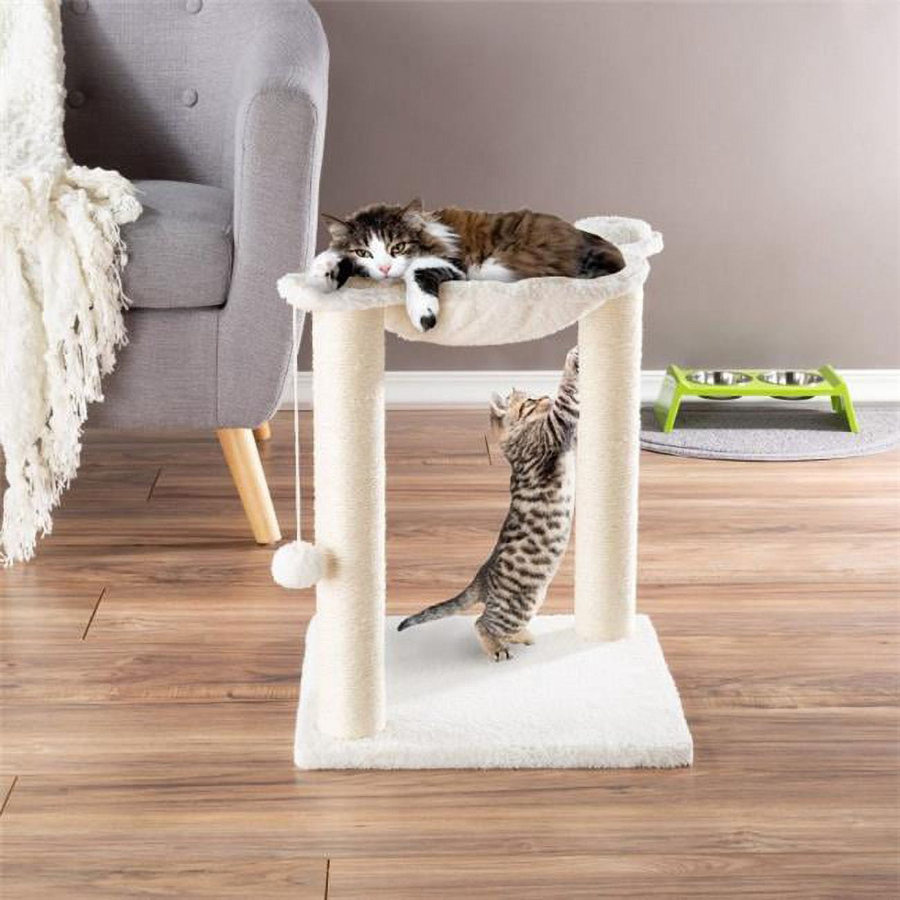 White Sisal Fabric Cat Hammock with Scratching Posts