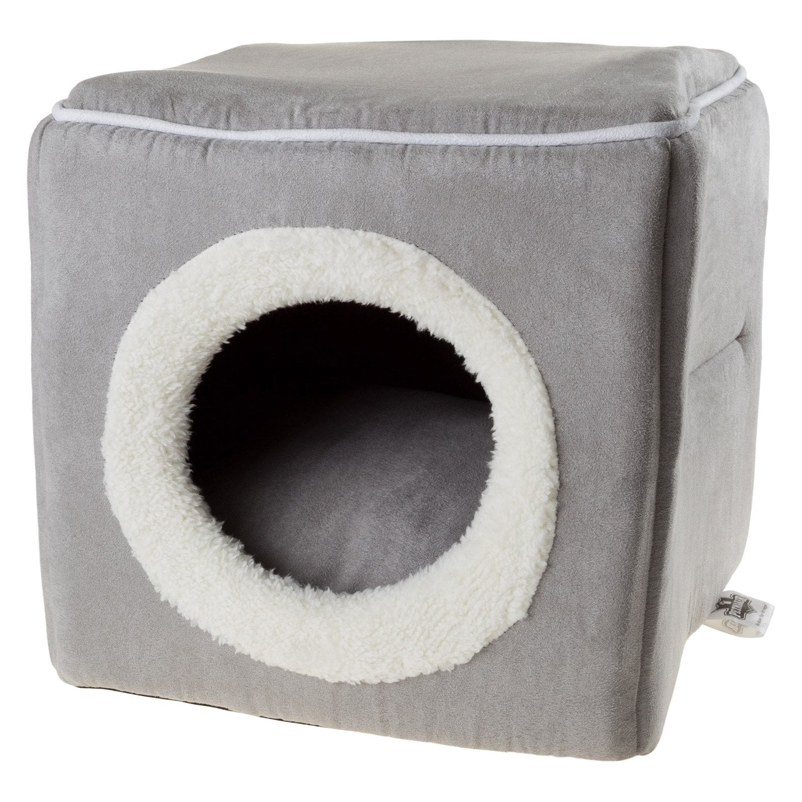 Gray Microfiber Plush Covered Cat Bed with Removable Cushion