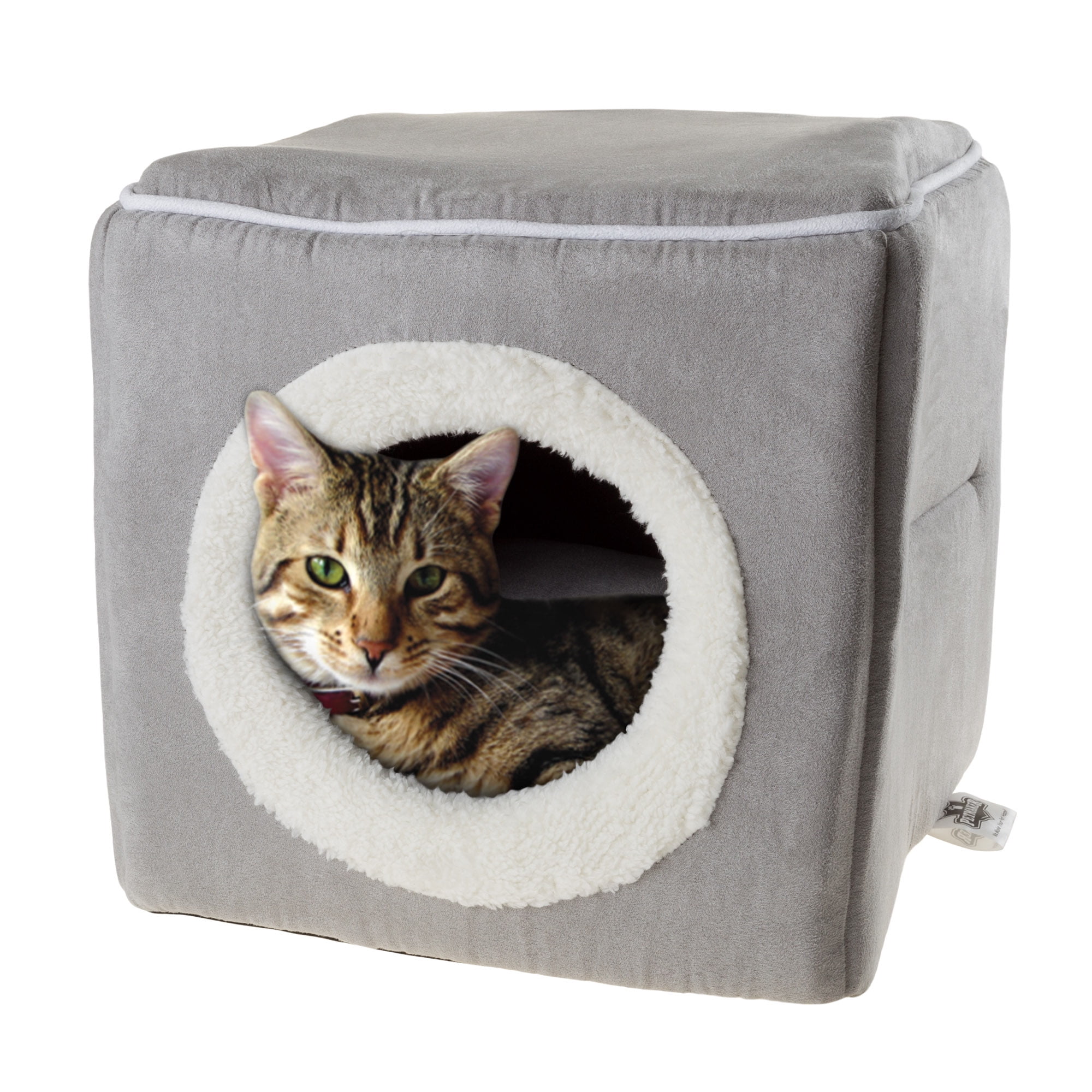 Gray Microfiber Foam Small Enclosed Cat Bed