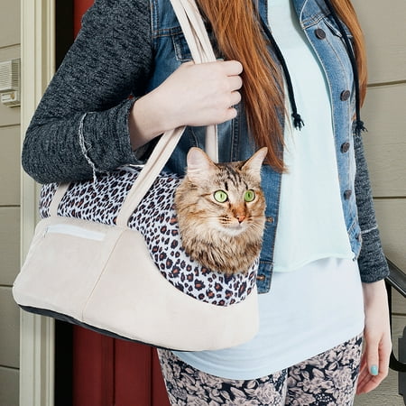 Petmaker Cozy Purse Pet Carrier, Tan/Leopard