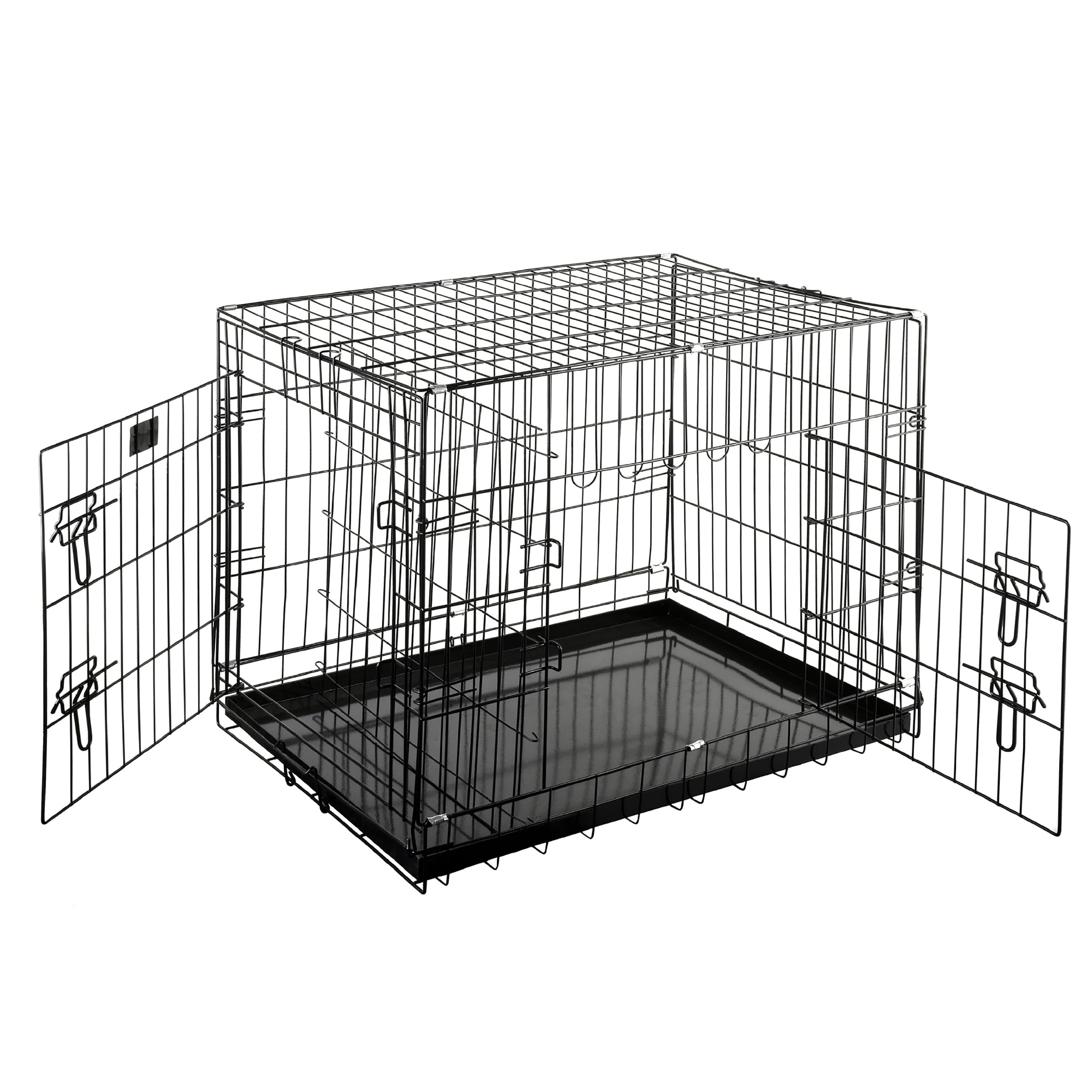 Petmaker Folding Wire Crate, Double Door, Black, Small, 30"L