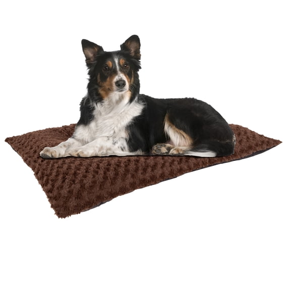 Petmaker Large Dog Crate Pad Faux Fur Pet Bed with Non-Slip Bottom for Crates and Kennels - Brown