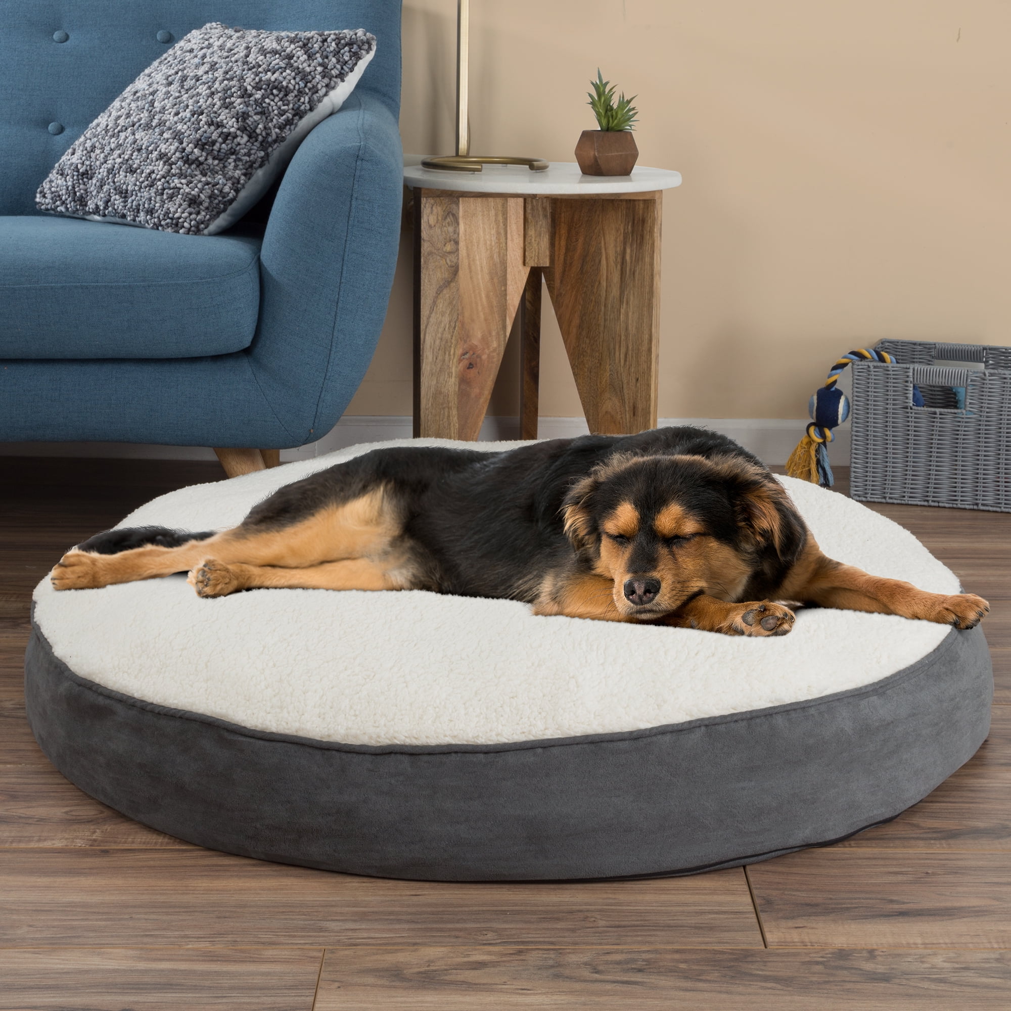 Petmaker Round Memory Foam Dog Bed, Gray, 42" x 5"