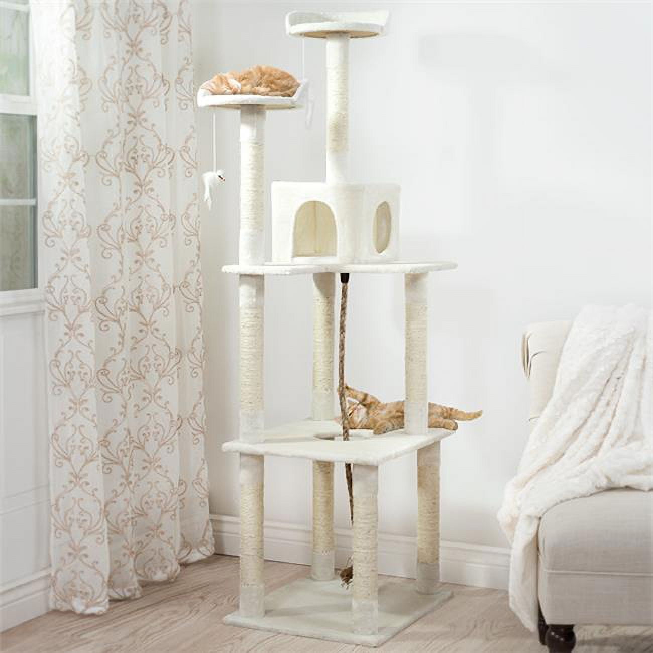 Ivory 6-Foot Cat Tree with Sisal Rope Scratching Posts