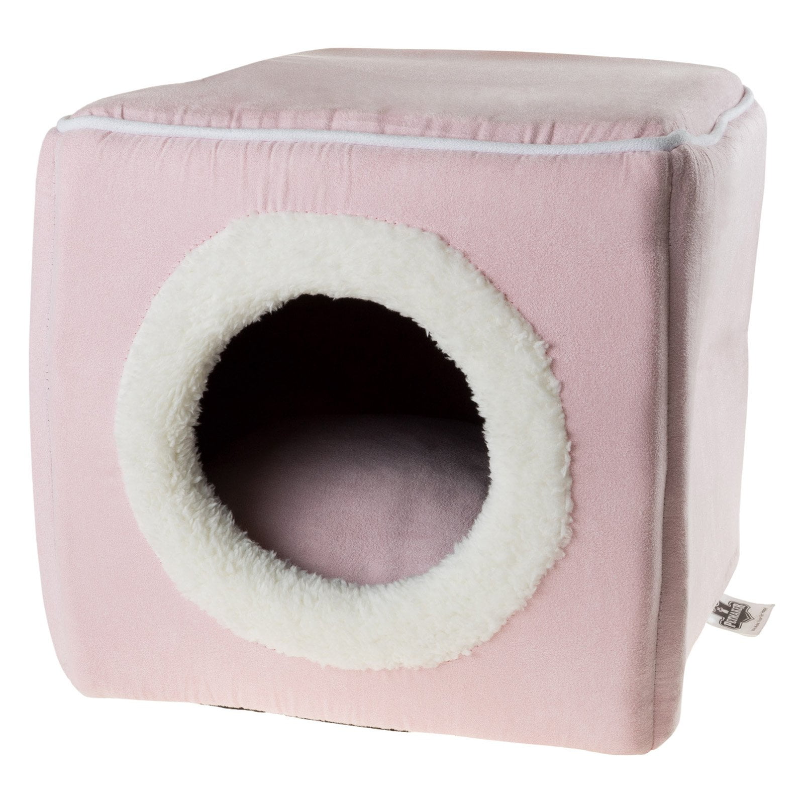 Pink Microfiber Plush Covered Cube Pet Bed for Small Breeds