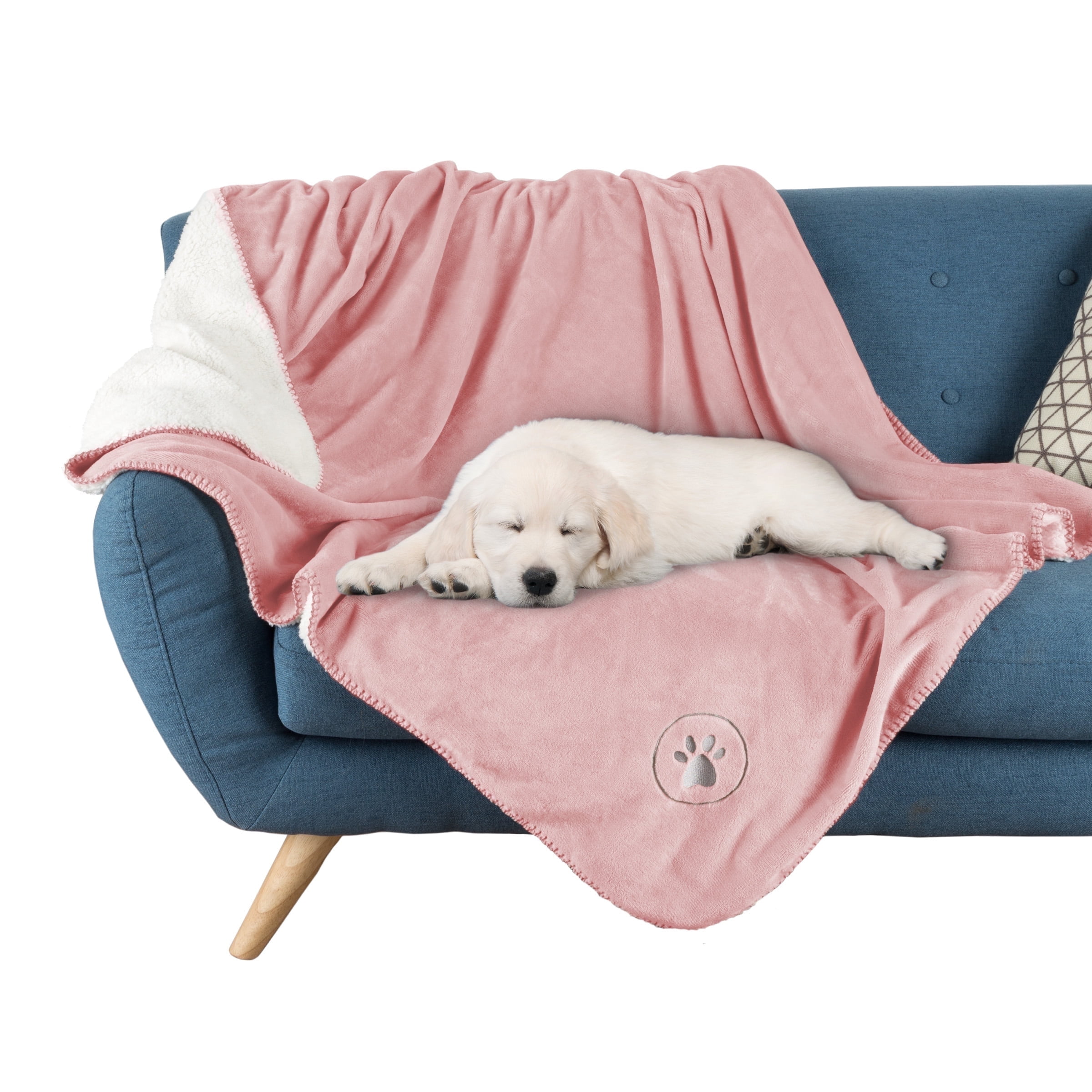 PETMAKER 50x60-Inch Reversible Sherpa Fleece Waterproof Dog Blanket (Pink)