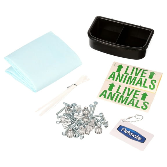 Petmate Airline Compliant IATA Dog Kennel Travel Essentials Kit, Includes Water/Food Cup, Kennel Pad, Metal Nuts & Bolts, ID Tag & Stickers, Zip Ties, Pack of 1