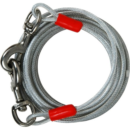 Petmate Aspen Pet Super Heavy Duty Dog Tie-Out Galvanized Steel Cable Trolley, 15' Long for Dogs Up To 250 lb, Silver