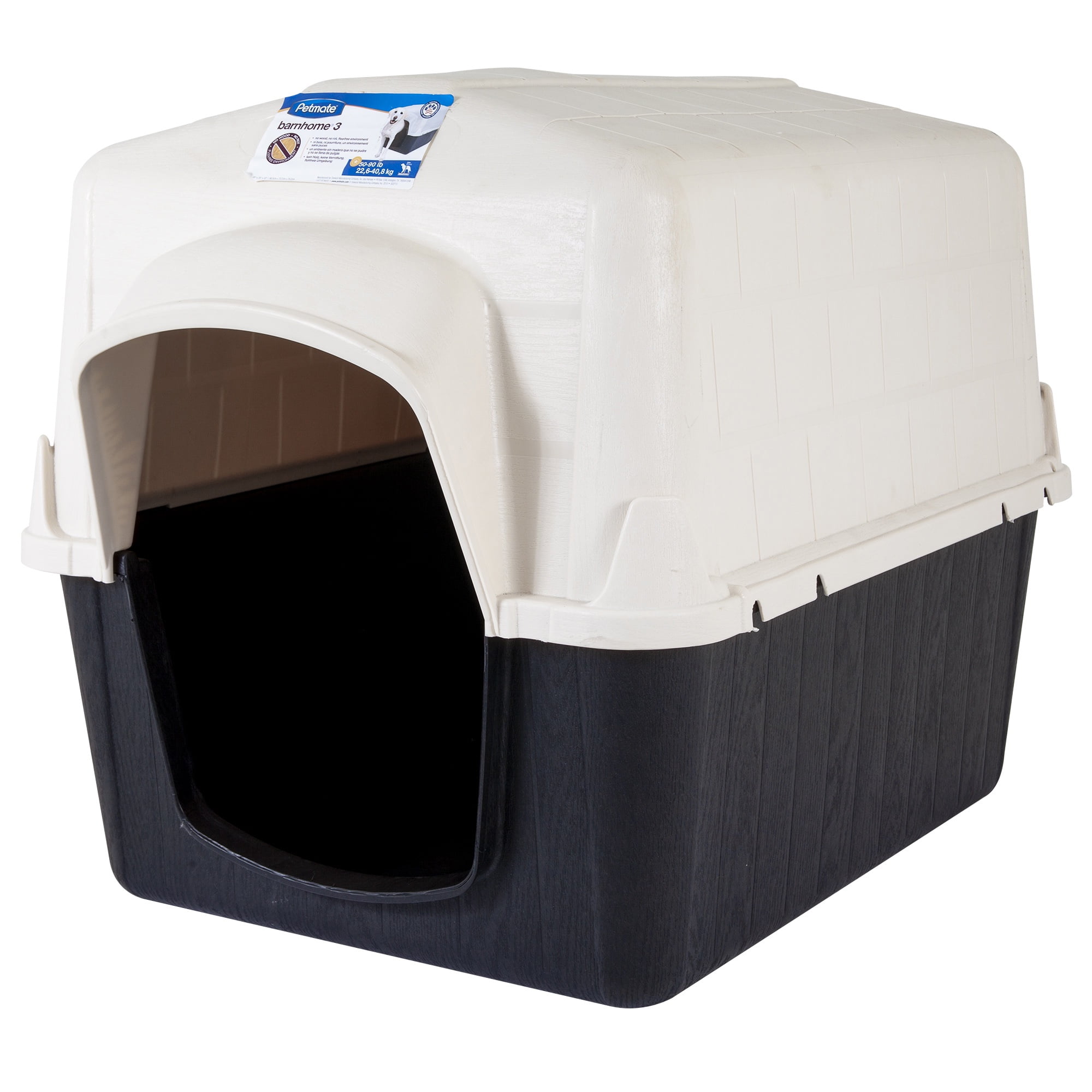 Petmate PetBarn 3 Plastic Outdoor Dog House, Barn Style Durable Large 30" H, for Pets 50 to 70 lbs, White