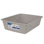 Petmate Basic Open Top Entry Cat Litter Pan Plastic Rimmed Box, Large, Gray, 18.5" x 15.3" x 5"