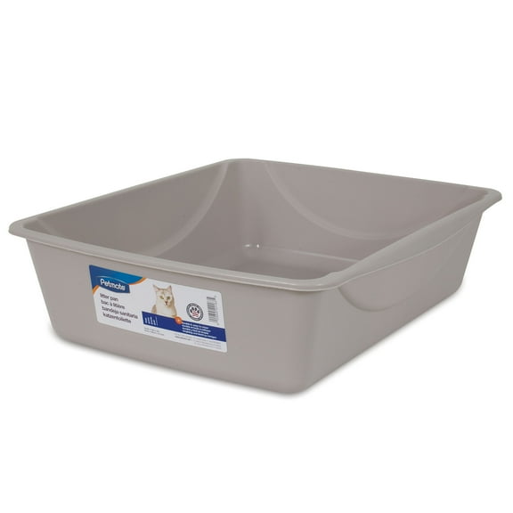 Petmate Basic Open Top Entry Cat Litter Pan Plastic Rimmed Box, Large, Gray