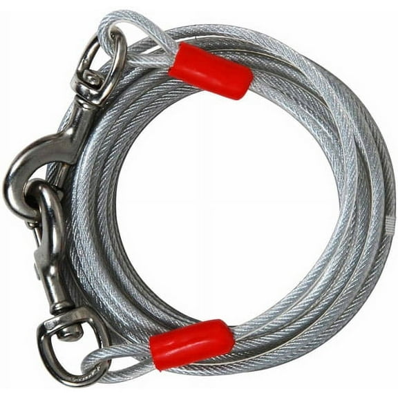 Petmate Booda Super Pet Tie-out Cable for Dogs, Steel Wire with Vinyl Coating, 20', Silver and Red