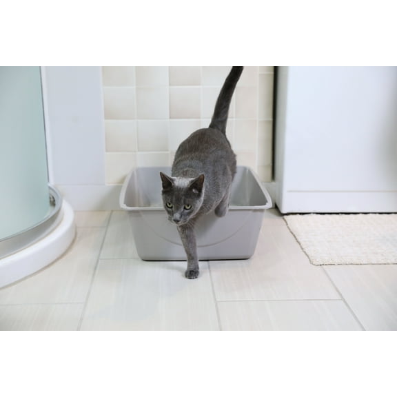Petmate Basic Open Top Cat Litter Pan Plastic Cat Litter Box, Jumbo, Grey