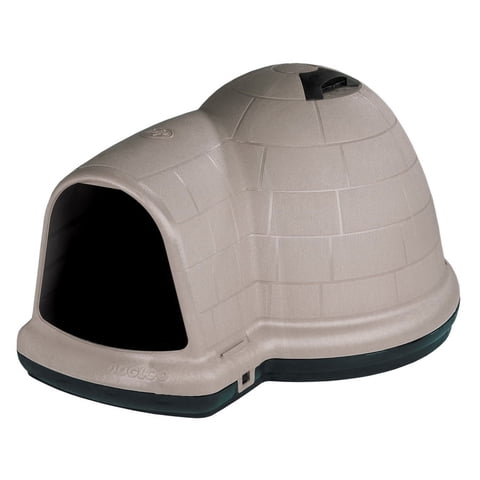 Petmate Indigo All-Weather Portable Medium Plastic Outdoor Igloo Dog House, 37.5"L For Dogs 20 to 50 lb, Taupe & Black
