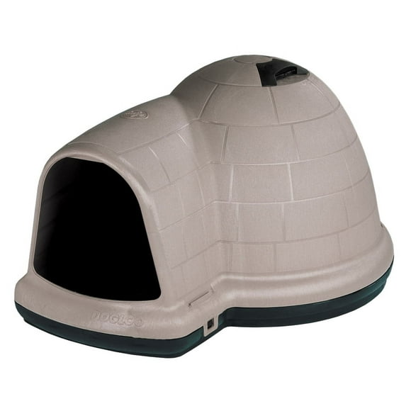 Petmate Indigo All-Weather Portable Medium Plastic Outdoor Igloo Dog House, 37.5"L For Dogs 20 to 50 lb, Taupe & Black