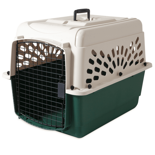 Petmate Ruffmaxx 28" Portable Dog Kennel Plastoc Pet Carrier for Dogs 20 to 30 lb, Tan/Green
