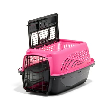 Petmate Two Door Top Load Plastic Travel Dog Kennel Pet Carrier for Dogs and Cats, Small 19" for Pets Up To 10 lb, Pink
