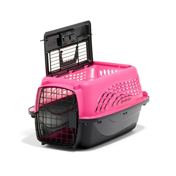 Petmate Plastic Carrier for Dogs & Cats, 2 Door Top Load Travel Kennel, Pink, for Dogs & Cats up to 10 lbs, Small, 19" x 10" x 12.80"