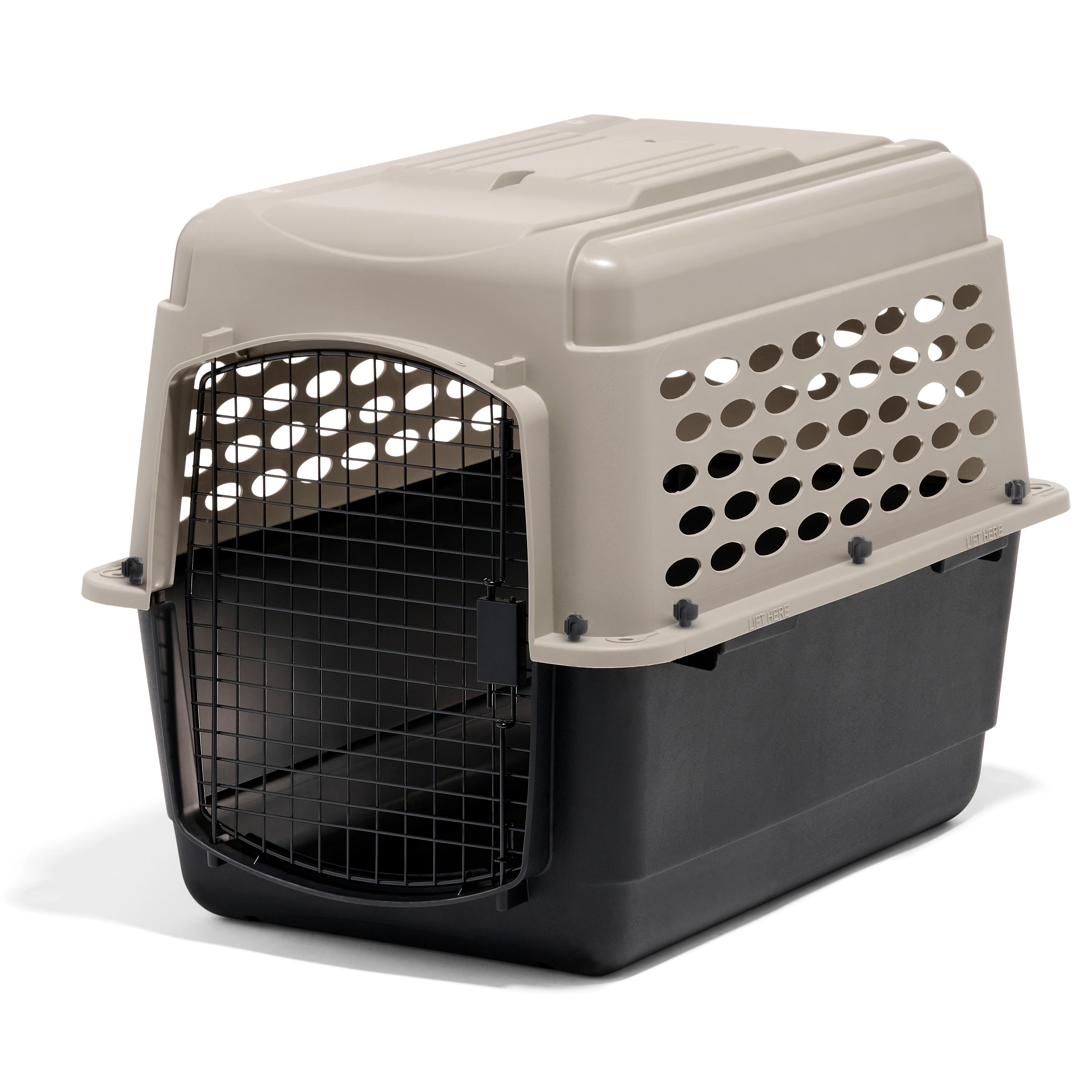32" Taupe and Black Airline-Approved Pet Kennel with Durable Plastic Shell