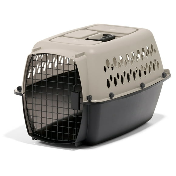 Open Box Petmate Vari Small Plastic Portable Dog Kennel Airline Friendly Pet Carrier, 24" for Pets 10-20 lb, Taupe/Black