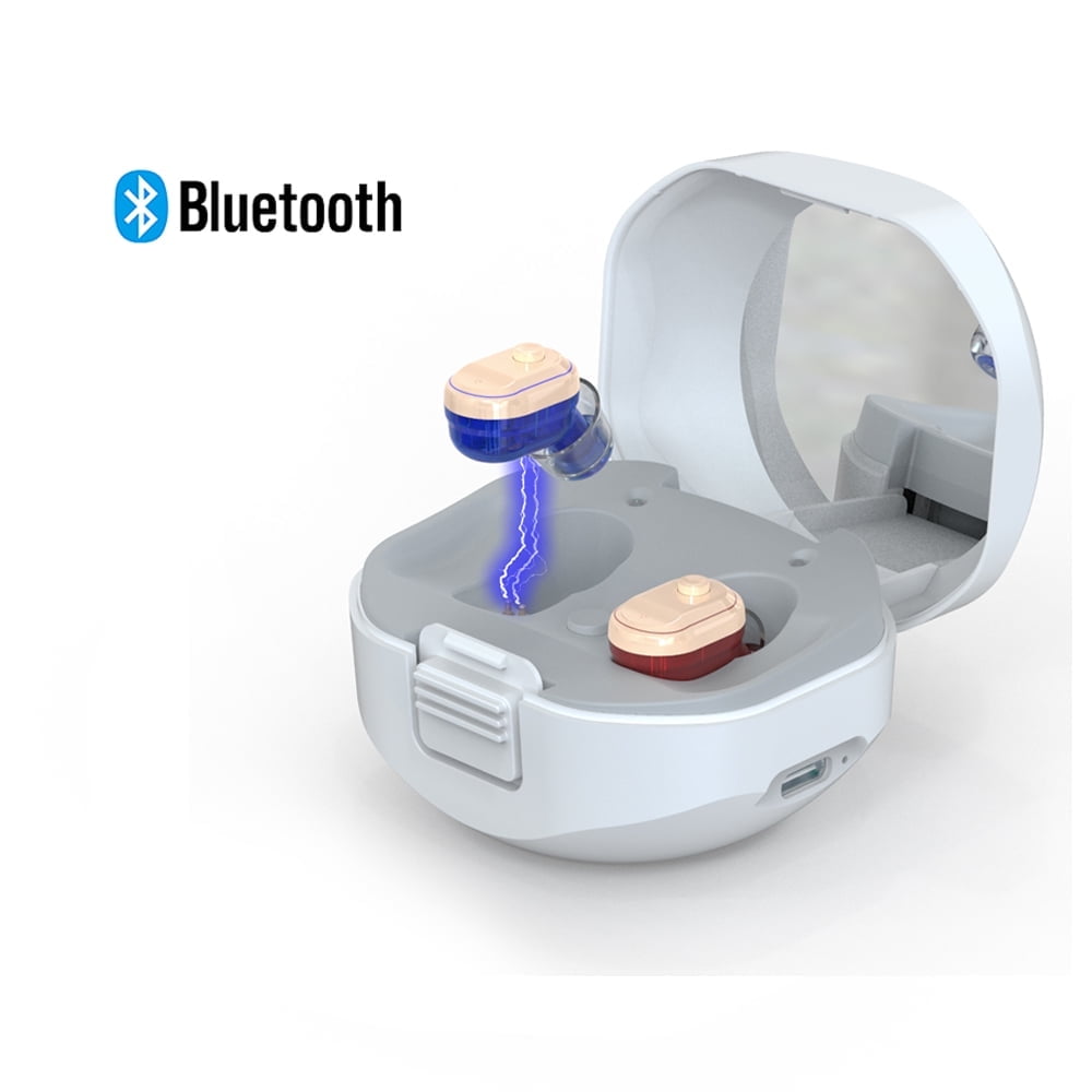 Petmoko Mini Bluetooth High Performance Rechargeable Personal Sound Amplifier for Both Ears Adjustable Volume, Intelligent Noise Reduction, 3 Simulation Scenarios with Memory Function