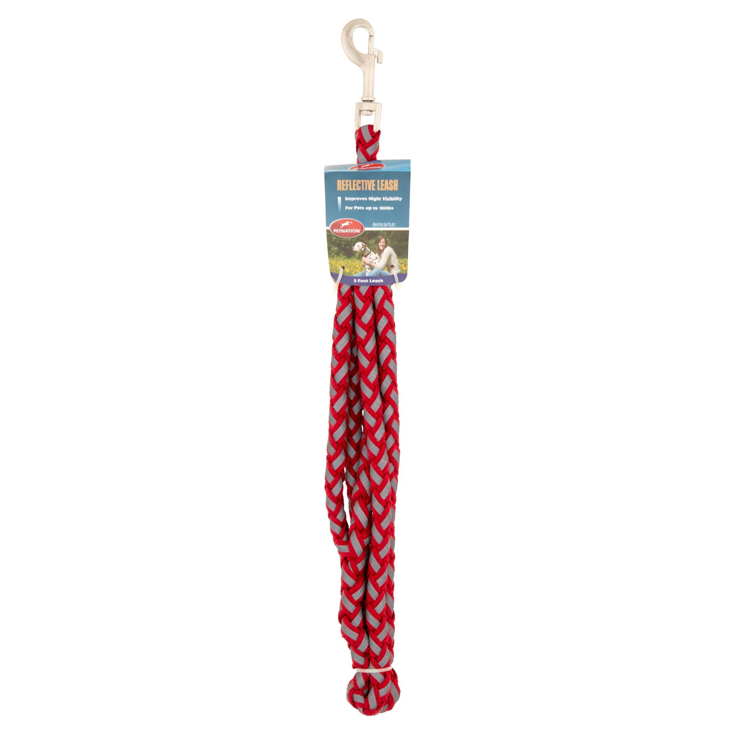 Petnation Red Reflective Leash For Pets Up To 100 Pounds, 5Foot
