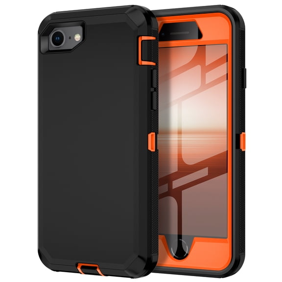 Petocase for 2022/2020/3rd/2rd iPhone SE Case,iPhone 8/7 Case,Built-in Screen Protector Shockproof Dust/Drop Proof 3 in 1 Full Body Rugged Heavy Duty Phone Cover for iPhone SE 2022/2020,Orange Black