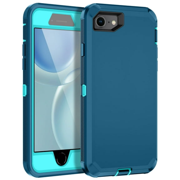Petocase for 2022/2020/3rd/2rd iPhone SE Case,iPhone 8/7 Case,Built-in Screen Protector Shockproof Dust/Drop Proof 3 in 1 Full Body Rugged Heavy Duty Phone Cover for iPhone SE 2022/2020,Turquoise