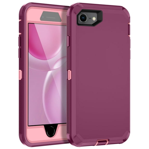 Petocase for 2022/2020/3rd/2rd iPhone SE Case,iPhone 8/7 Case,Built-in Screen Protector Shockproof Dust/Drop Proof 3 in 1 Full Body Rugged Heavy Duty Phone Cover for iPhone SE 2022/2020,Purple Pink