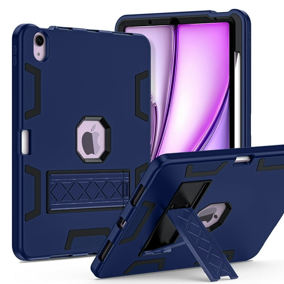 Petocase Case for iPad Air 13 Inch M2 (2024),iPad Air 13 Case with Pencil Holder,Heavy Duty Shockproof Rugged Protective Case with Pencil Holder & Kickstand,Black/Blue