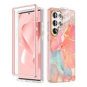 Petocase Compatible with Samsung Galaxy S23 Ultra 5G Case,[2 Camera Lens Protector ] Fashion Marble Pattern Slim Rugged Shockproof Phone Cover,White Purple
