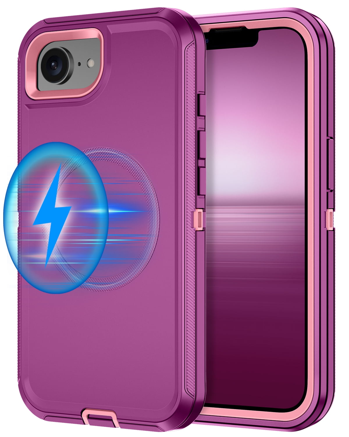Petocase For iPhone 16e Case,Compatible with MagSafe,Shockproof 3-Layer Protection Rugged Heavy Duty Cover Case for iPhone 16E 6.1",Purple/Pink