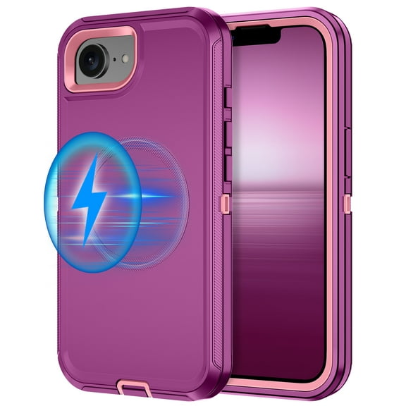 Petocase For iPhone 16e Case,Compatible with MagSafe,Shockproof 3-Layer Protection Rugged Heavy Duty Cover Case for iPhone 16E 6.1",Purple/Pink