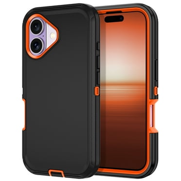 Petocase For iPhone 17 Case,Shockproof Rugged Protection Heavy Duty Dust/Drop Proof 3-Layer Cover Case for iPhone 17 6.3'' 2025,Black Orange
