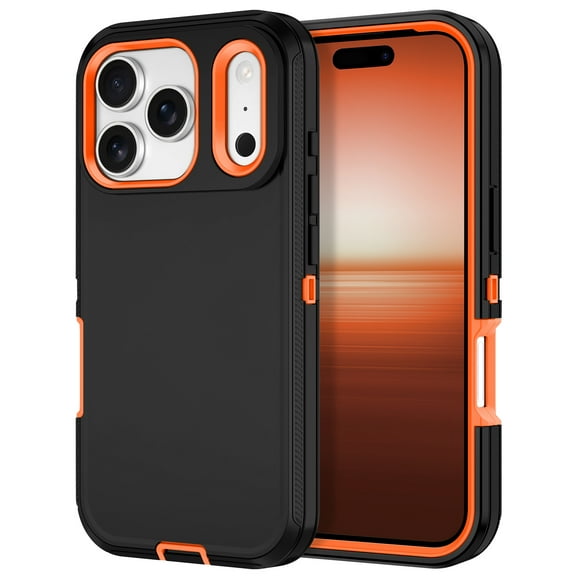 Petocase For iPhone 17 Pro Case,Shockproof Rugged Protection Heavy Duty Dust/Drop Proof 3-Layer Cover Case for iPhone 17 Pro 6.3'' 2025,Black Orange