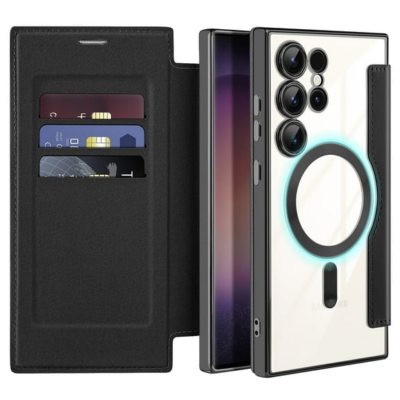 Petocase Magnetic Clear for Samsung S24 Ultra Case with MagSafe Transparent Electroplated Silicone Cover Slim Thin [Non-Yellowing] Wireless Charging Heavy Duty Full Body Shockproof Phone Cover,Black