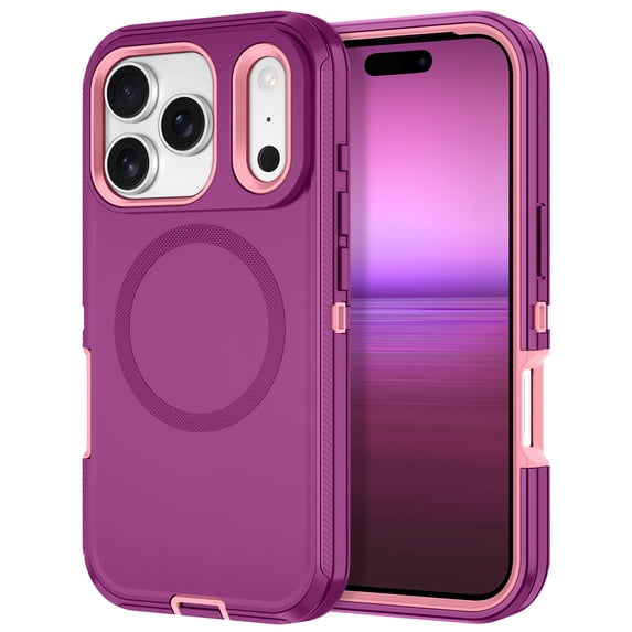 Petocase For iPhone 18 Pro Case (2026) / iPhone 17 Pro Case (2025),Compatible with Mag-safe Anti-Drop Heavy Duty Shockproof Rugged Protecive Magnetic 6.3 inch Phone Cover,Purple/Pink