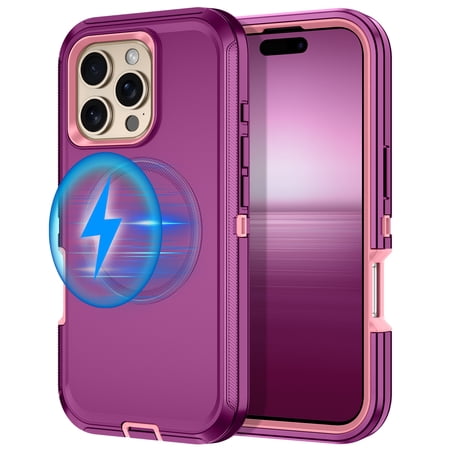 Petocase Magnetic For iPhone 16 Pro Case,Compatible with MagSafe Military-Grade Drop Protection Shockproof Protective Bumper Phone Cover for iPhone 16 Pro,Purple/Pink