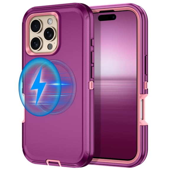 Petocase Magnetic For iPhone 16 Pro Case,Compatible with MagSafe Military-Grade Drop Protection Shockproof Protective Bumper Phone Cover for iPhone 16 Pro,Purple/Pink