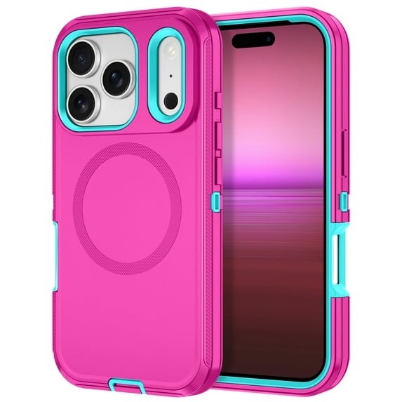 Petocase Magnetic For iPhone 17 Pro Case,Compatible with Mag-safe Anti-Drop Heavy Duty Shockproof Rugged Protecive Phone Cover,Rose Red/Green