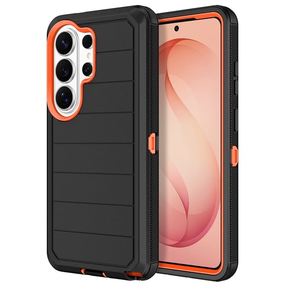 Petocase Phone Case for Samsung Galaxy S26 Ultra 5G,Shockproof Rugged Protection Heavy Duty Dust/Drop Proof 3-Layer Phone Cover,Black Orange