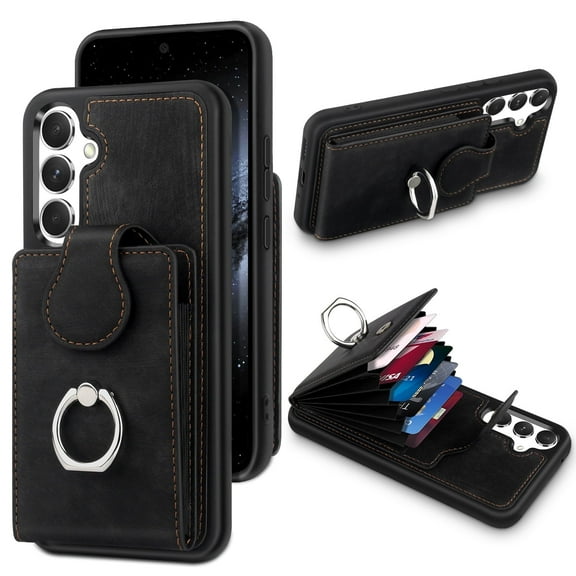 Petocase for Samsung Galaxy A54 5G Wallet Case,with Card Holder and 360 ° Rotatable Ring Holder,TPU Frame PU Leather Phone Cover with Back Card Slots Rugged Shockproof,Black