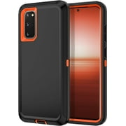 Petocase for Samsung Galaxy S20 Case,Shockproof Dust/Drop Proof 3-Layer Full Body Protection [Without Screen Protector] Rugged Heavy Duty Durable Case,Black/Orange
