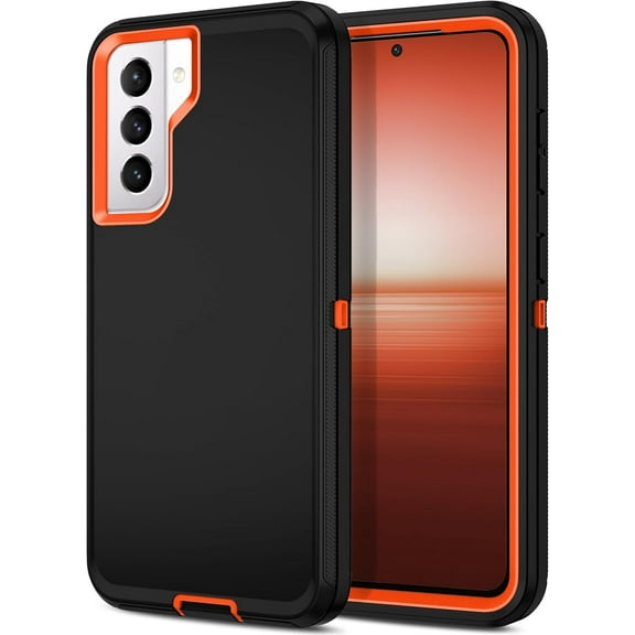 Petocase for Samsung Galaxy S21 5G Case,Shockproof Dust/Drop Proof 3-Layer Protection [without Screen Protector] Rugged Heavy Duty Cover Case for Samsung Galaxy S21 5G 6.2 2021,Black/Orange