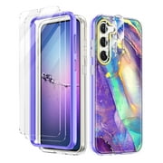 Petocase for Samsung Galaxy S23 Case,[2 Tempered Glass Screen Protector + 2 Camera Lens Protector ]Marble Pattern Slim Shockproof Protective Soft Cover for Women Girls ,Purple