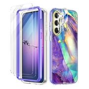 Petocase for Samsung Galaxy S23 Plus Case,[2 Tempered Glass Screen Protector + 2 Camera Lens Protector ]Marble Pattern Slim Shockproof Protective Soft Cover for Women Girls ,Purple